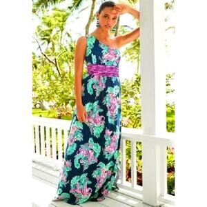 LILLY PULITZER Malia One Shoulder Maxi Dress Cruise Resort Wedding Vacation Sz L